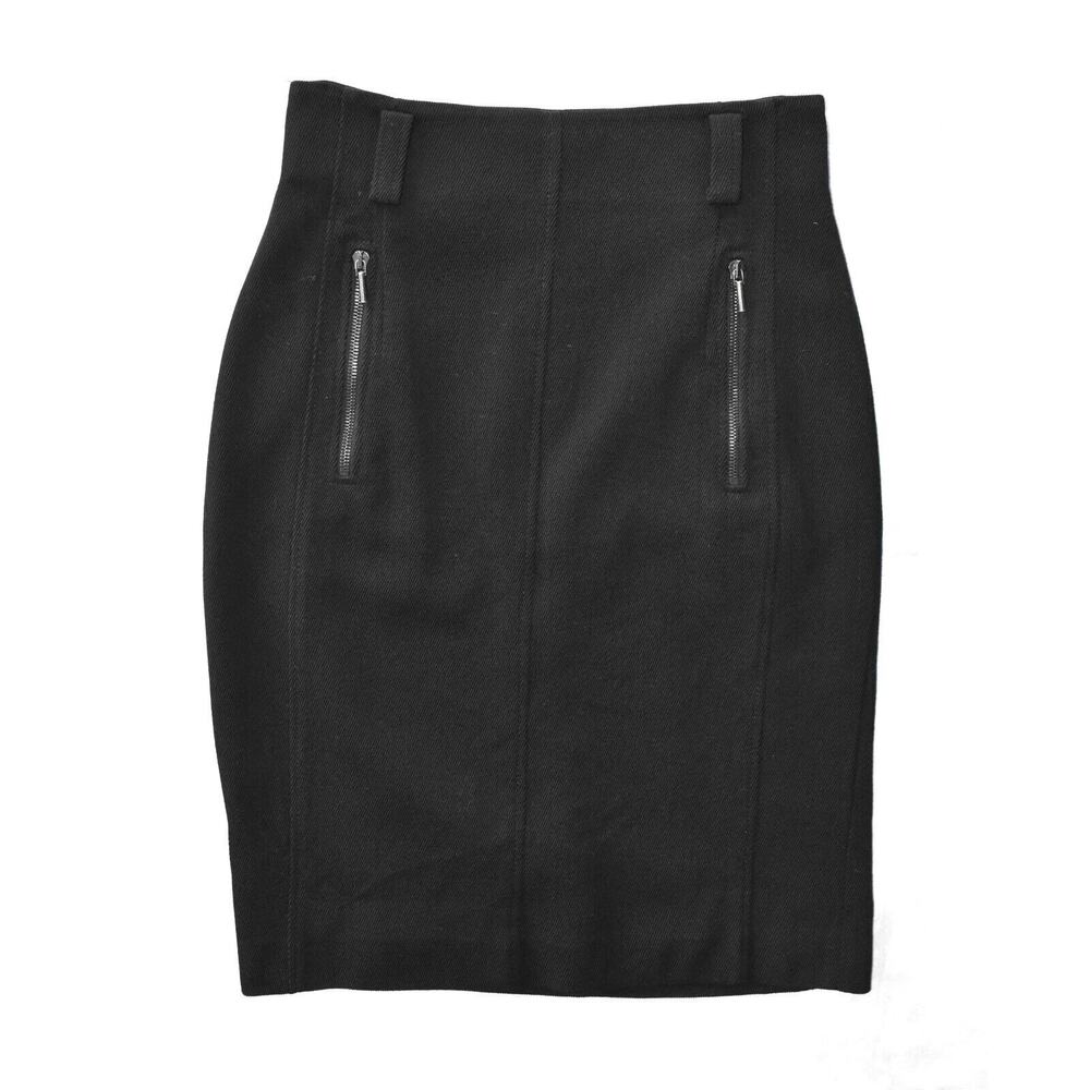 A7 Auth AKRIS PUNTO X BERGDORF GOODMAN Black Zip Front Pockets Pencil Skirt Sz 6